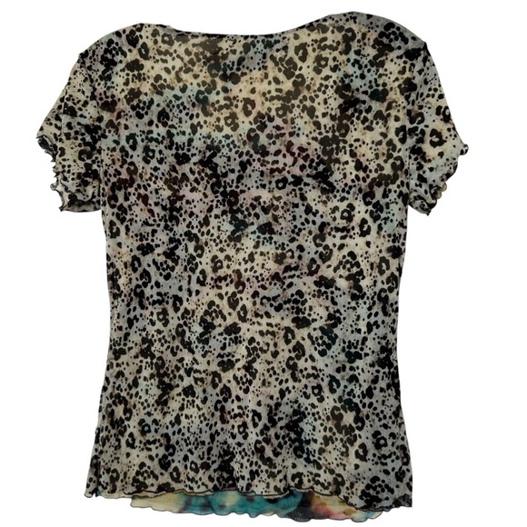 Sheer Animal Print Mesh Lettuce Hem Top Sz S/M - Picture 3 of 4